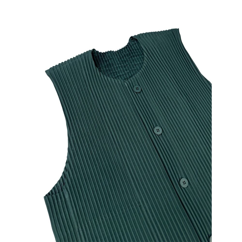 ISSEY MIYAKE HOMME PLISSÉ EVERGREEN V-NECK BUTTON UP TANK TOP VEST SIZE 3 M/L - Picture 6 of 16